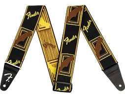 Fender WeighLess Monogram Strap, Black/Yellow/Brown